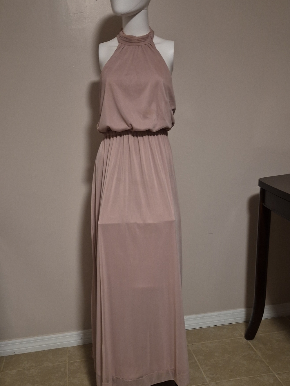 Azazie Halter Maxi Dress in Blush Taupe